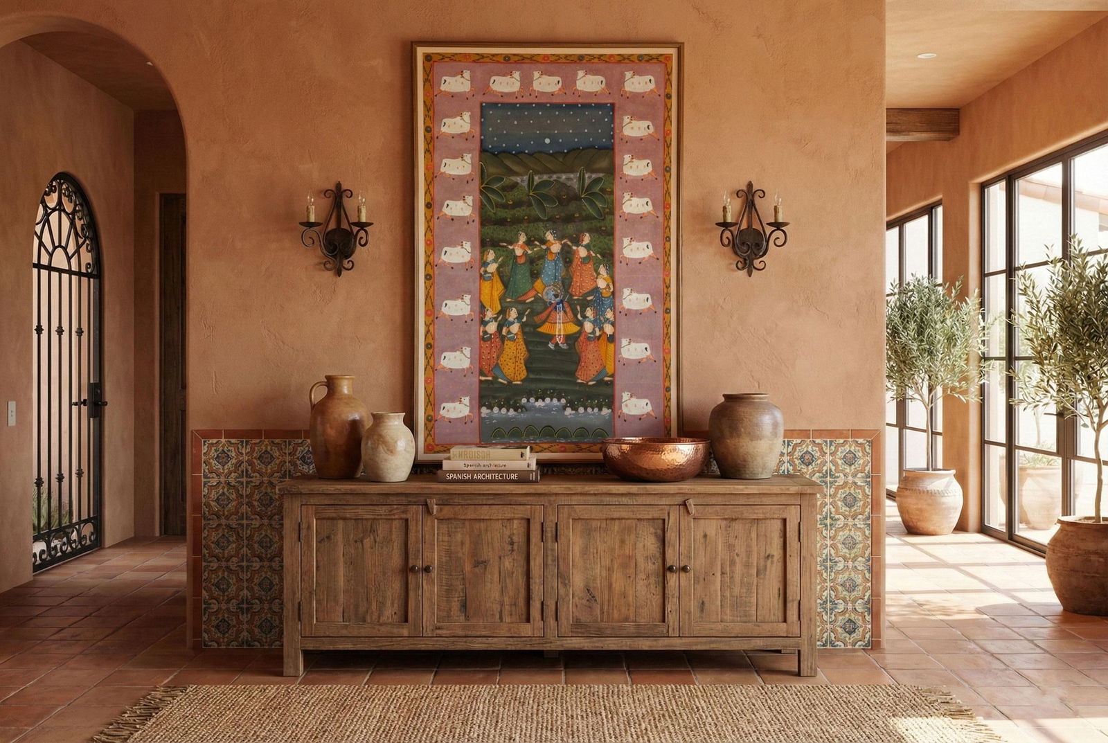 Large Indian Divine Art, Krishna's Cosmic Dance - 2