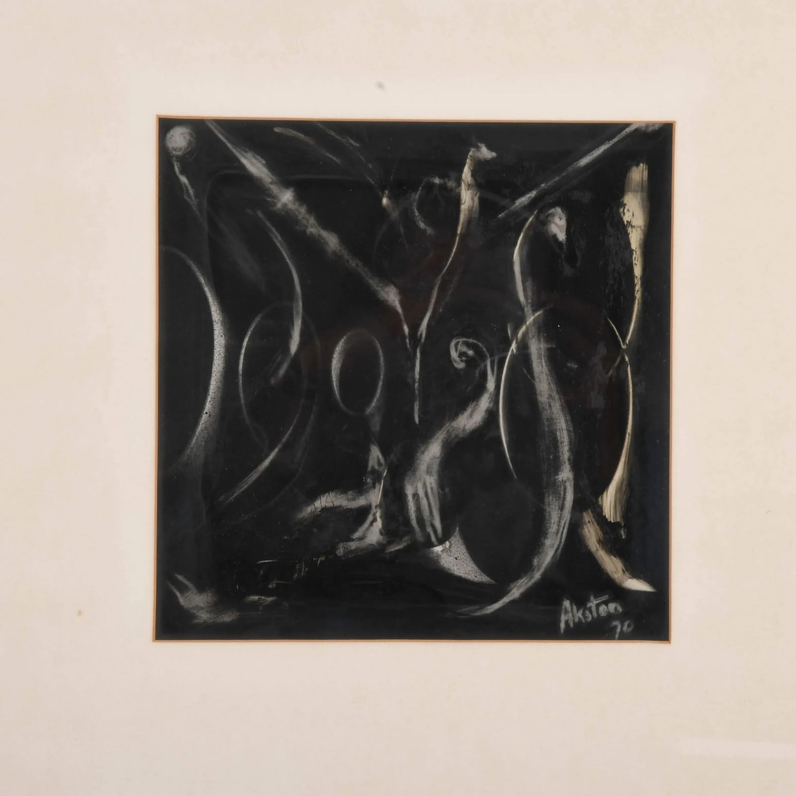 Framed Signed J. Akston "Sea Calligraphy, 1970" Oil on Paper - 2