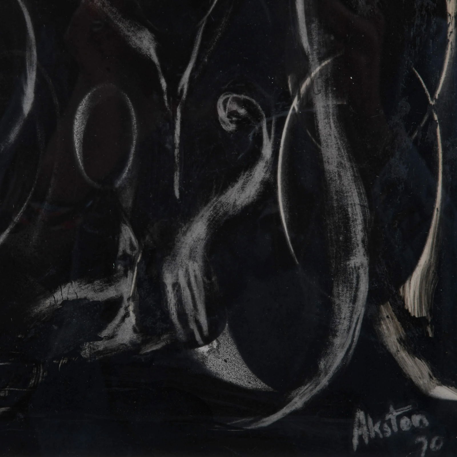 Framed Signed J. Akston "Sea Calligraphy, 1970" Oil on Paper - 3