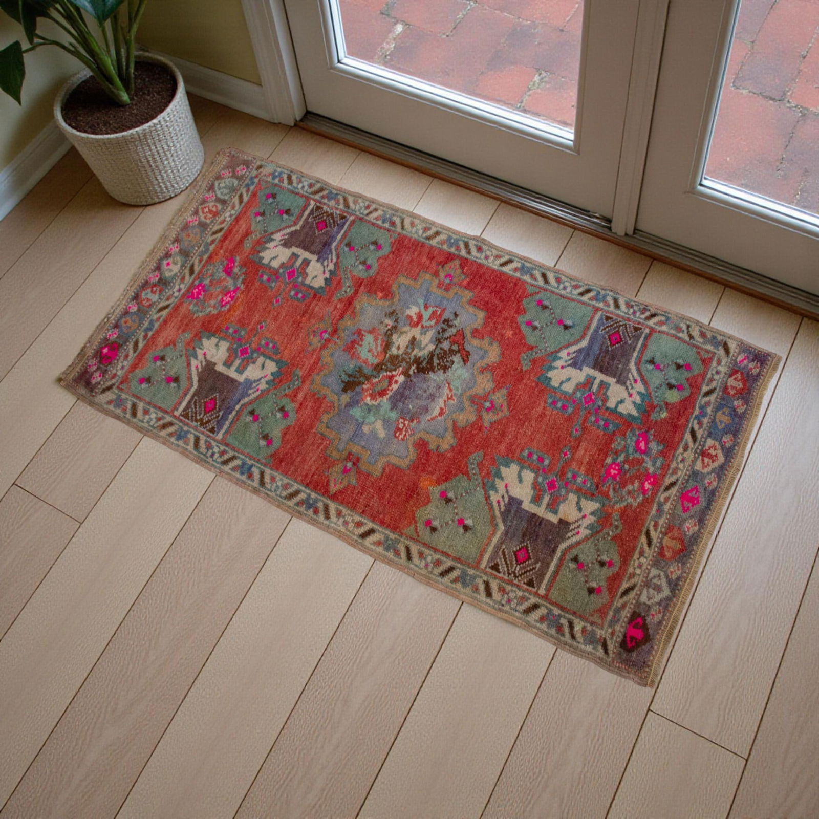 Hand Knotted Door Mat, Entryway Rug, Bath Mat, Kitchen Decor, Small Rug, Turkish Rug - 1"² - 2