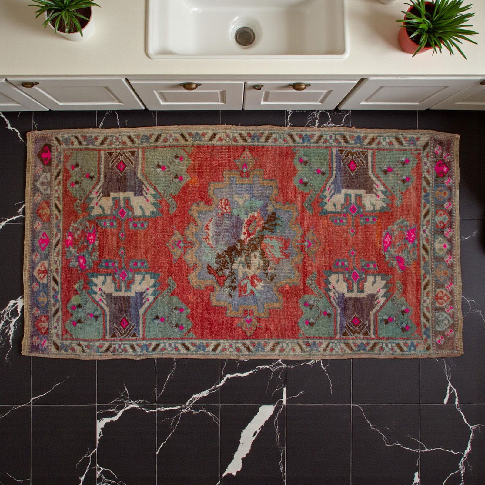 Hand Knotted Door Mat, Entryway Rug, Bath Mat, Kitchen Decor, Small Rug, Turkish Rug - 1"² - 3