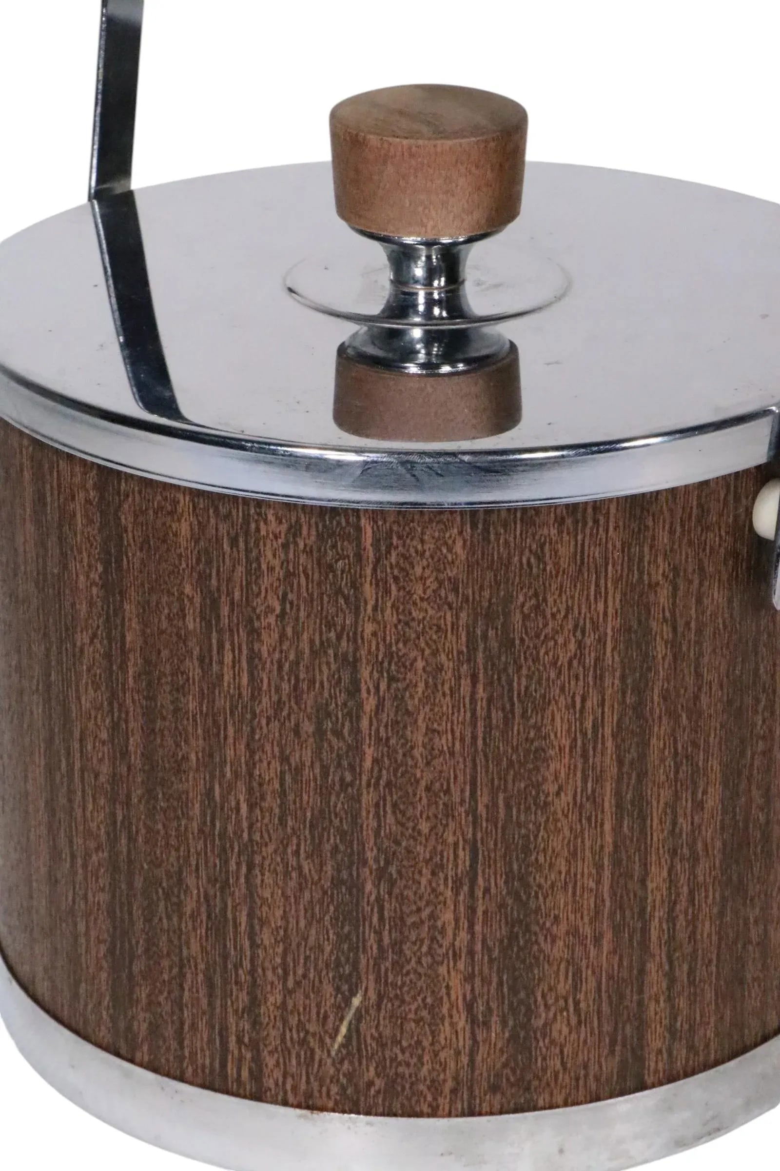 Mid 20th Century Mid Century Atapco Faux Wood and Chrome Ice Bucket - 12