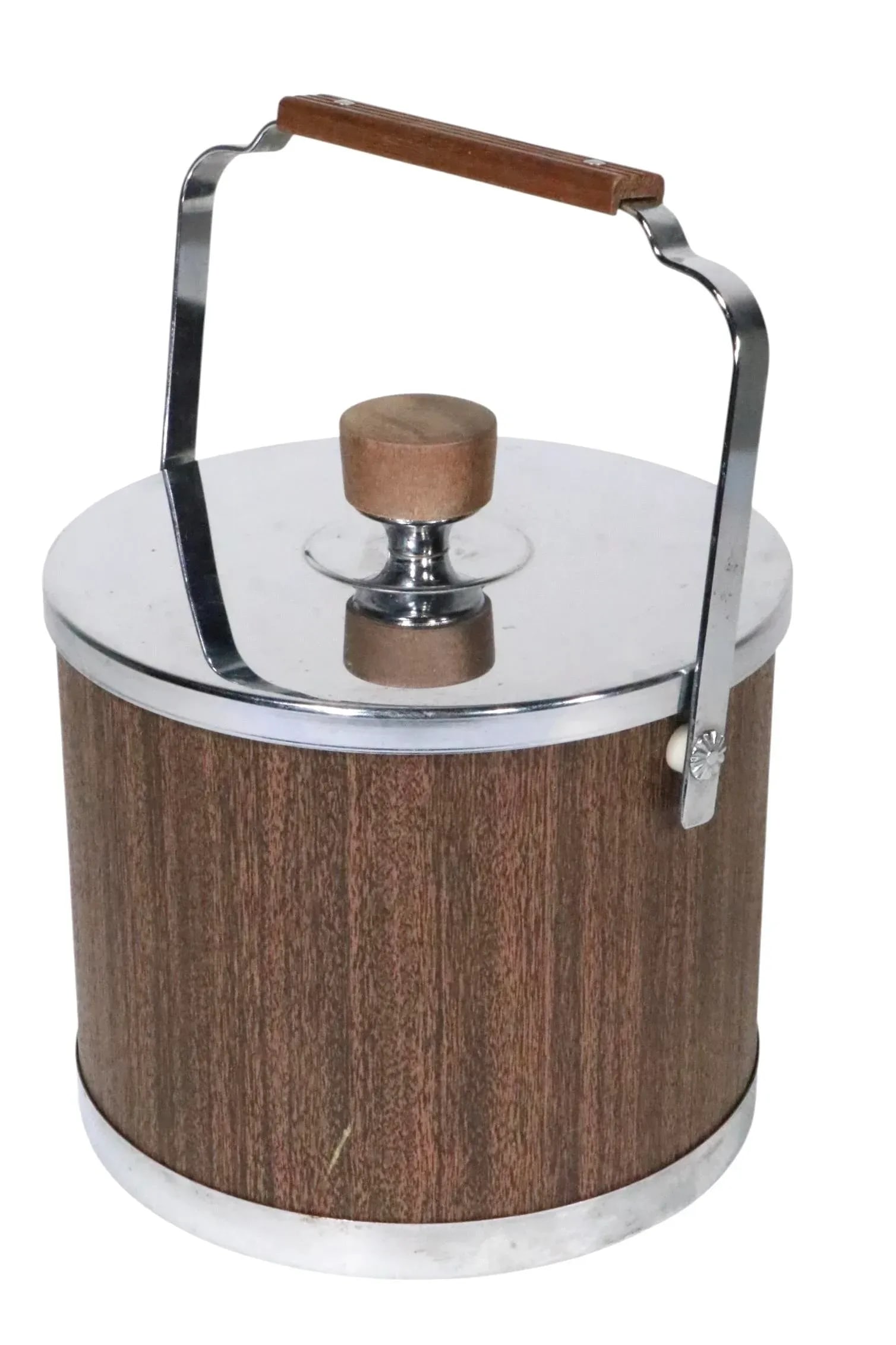 Mid 20th Century Mid Century Atapco Faux Wood and Chrome Ice Bucket - 4