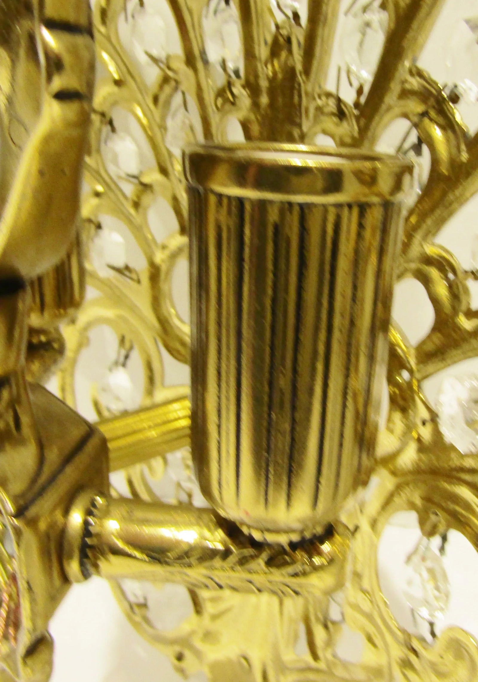 Matched Pair Brass and Crystal Peacock Electric Sconces Circa 1970s - 14