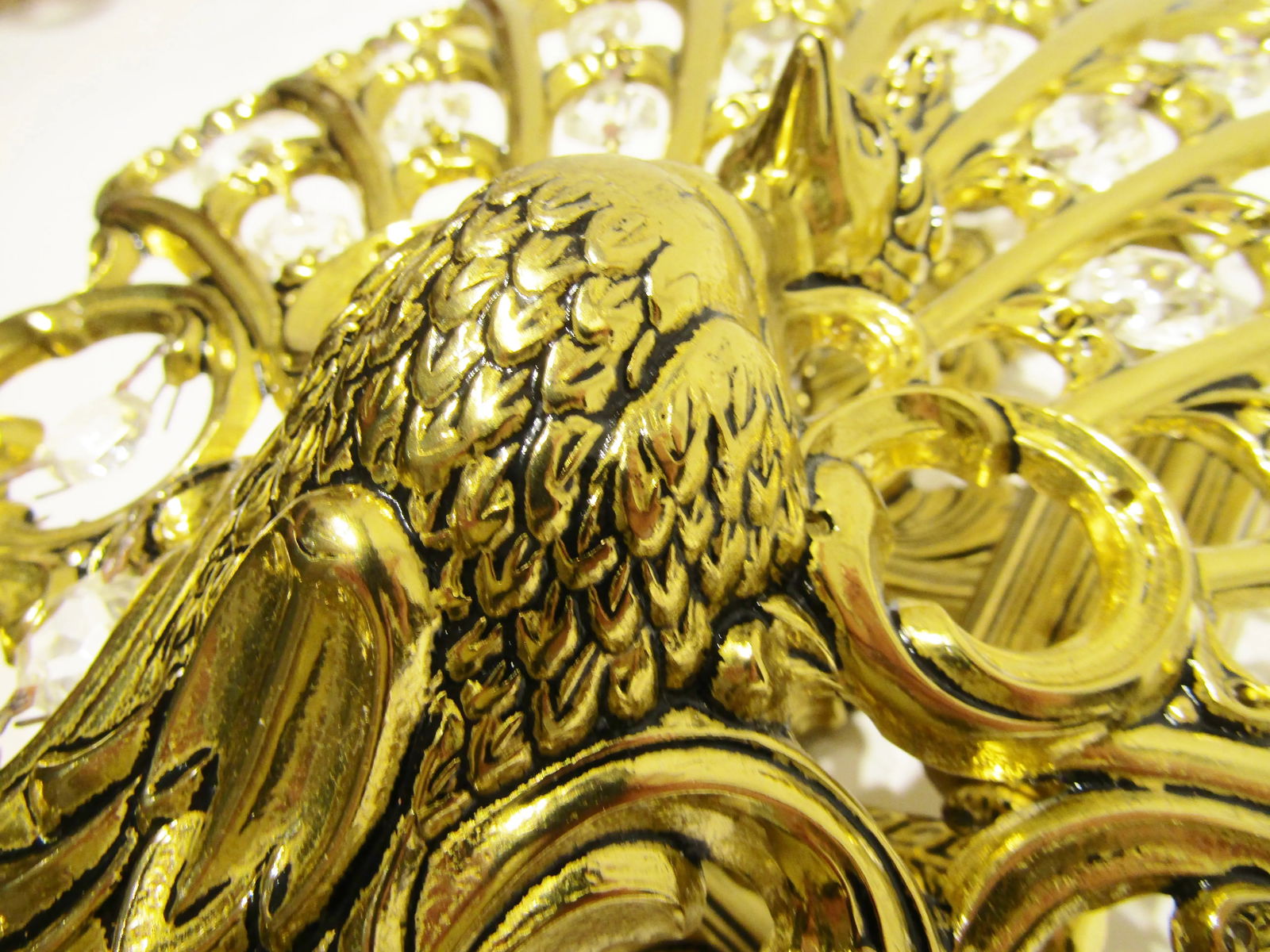 Matched Pair Brass and Crystal Peacock Electric Sconces Circa 1970s - 18