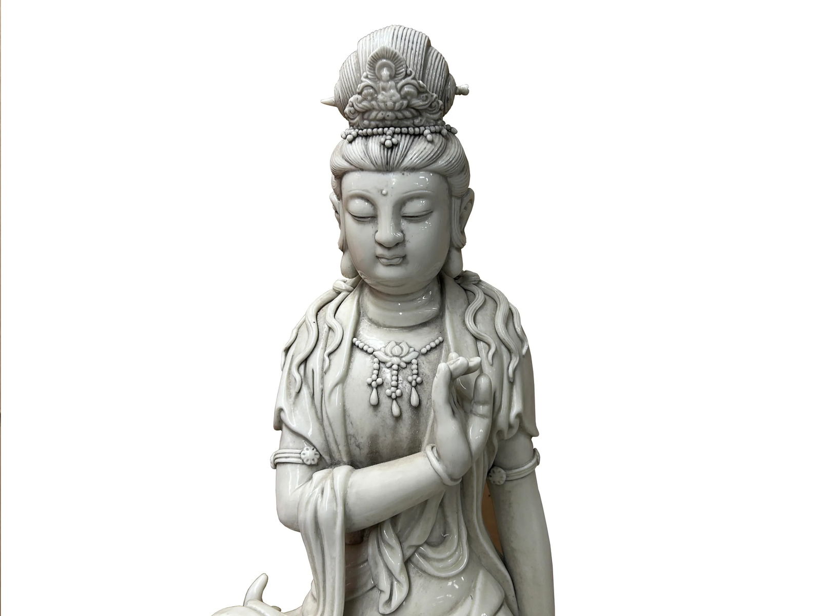 Chinese Handcrafted GuanYin Bodhisattva on Dragon White Porcelain Statue - 3
