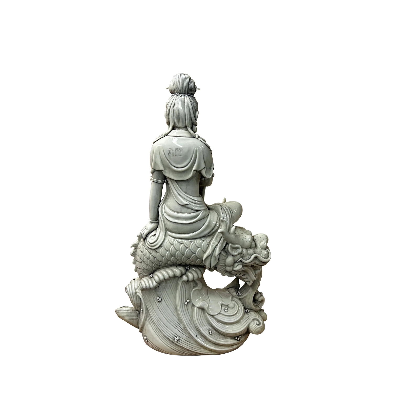 Chinese Handcrafted GuanYin Bodhisattva on Dragon White Porcelain Statue - 7