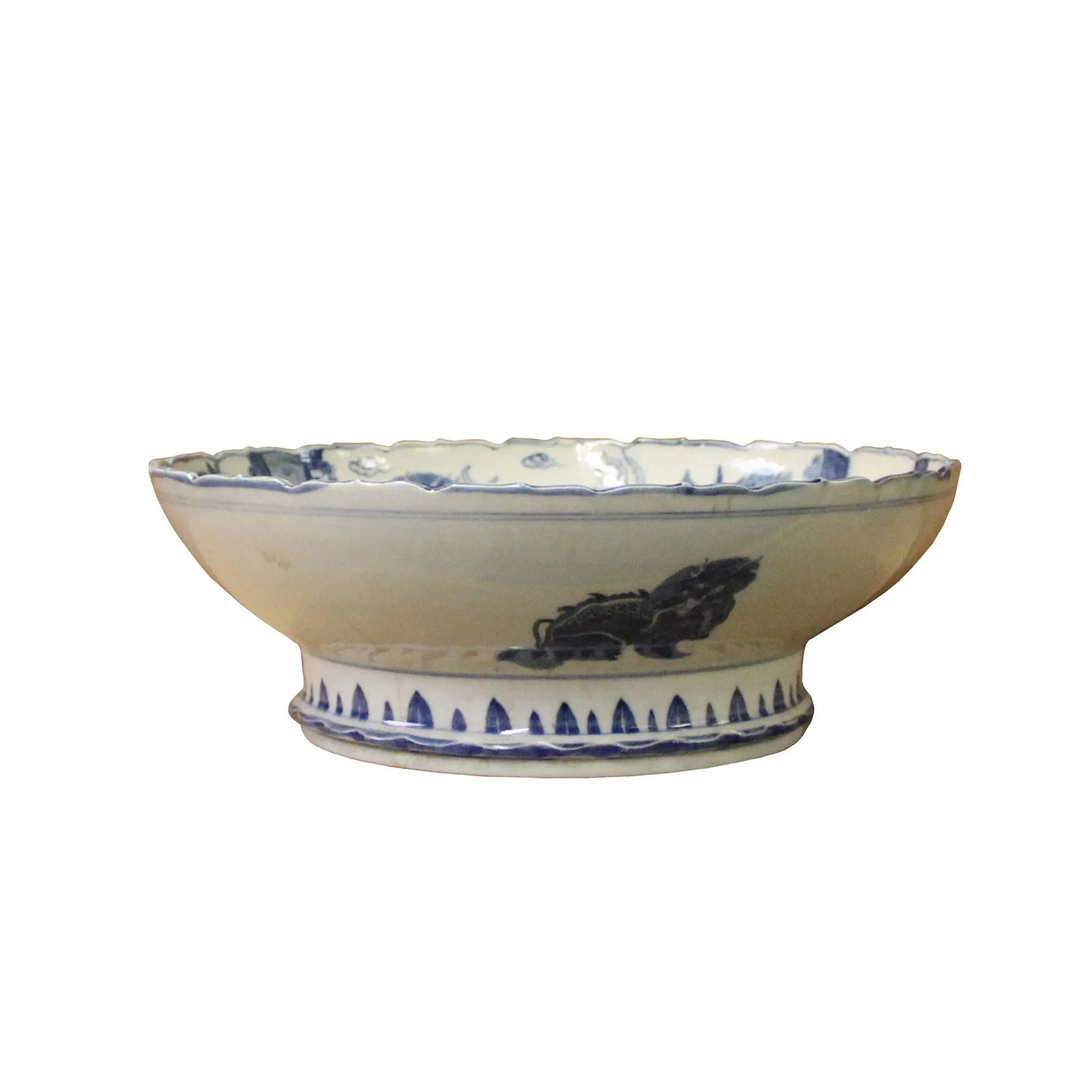 Chinese Blue White Round Porcelain Kirin Graphic Bowl Deep Plate - 2