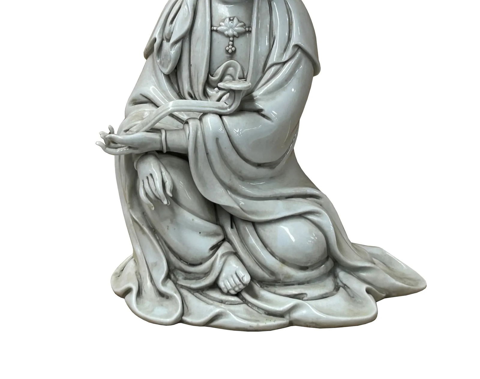 Chinese Handcrafted GuanYin Bodhisattva Holding RuYi Off White Porcelain Statue - 2