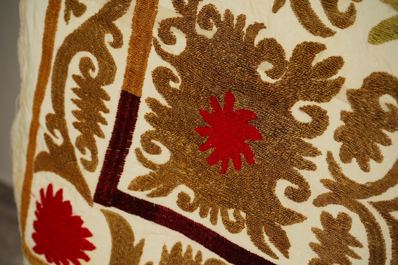 Suzani Table Cover - Beige Tribal Embroidery - 6