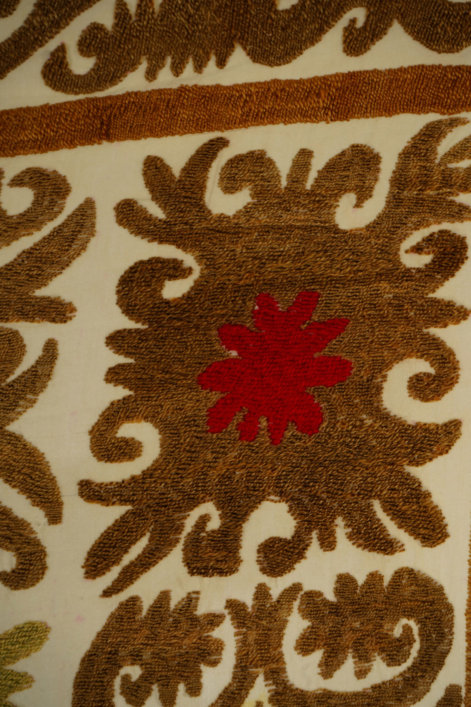 Suzani Table Cover - Beige Tribal Embroidery - 9