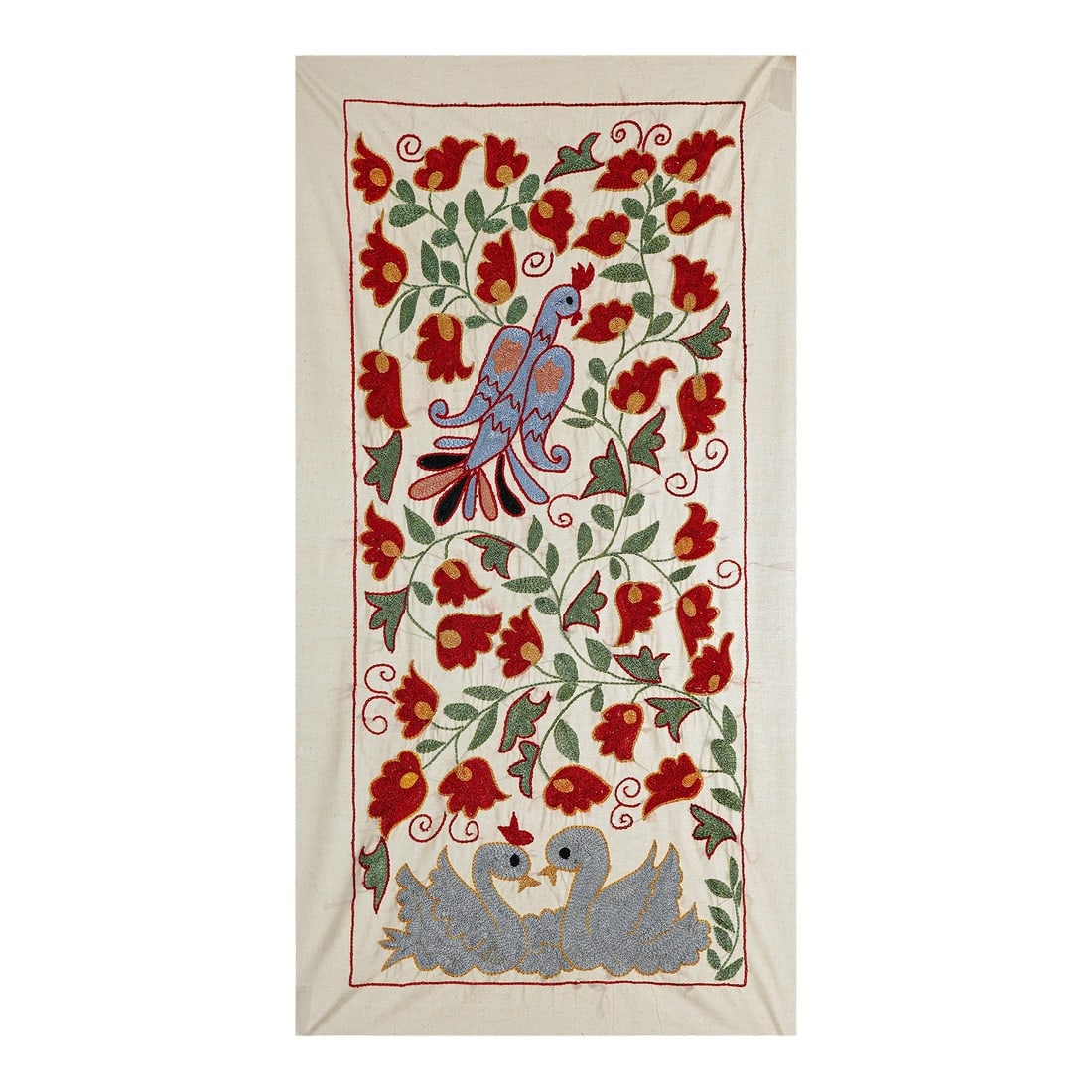 Suzani Embroidered Wall Hanging With Bird & Duck (1 of 10)