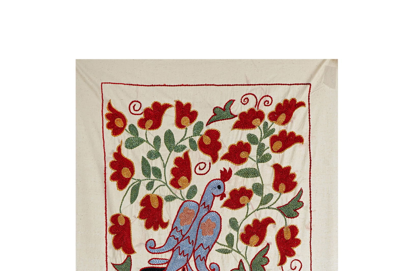 Suzani Embroidered Wall Hanging With Bird & Duck - 2