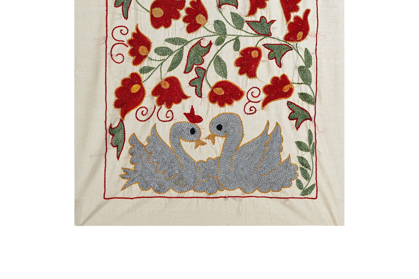 Suzani Embroidered Wall Hanging With Bird & Duck - 3