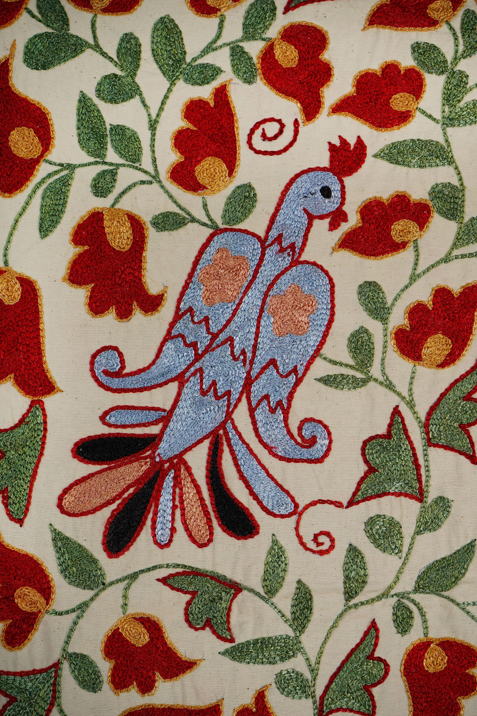 Suzani Embroidered Wall Hanging With Bird & Duck - 4