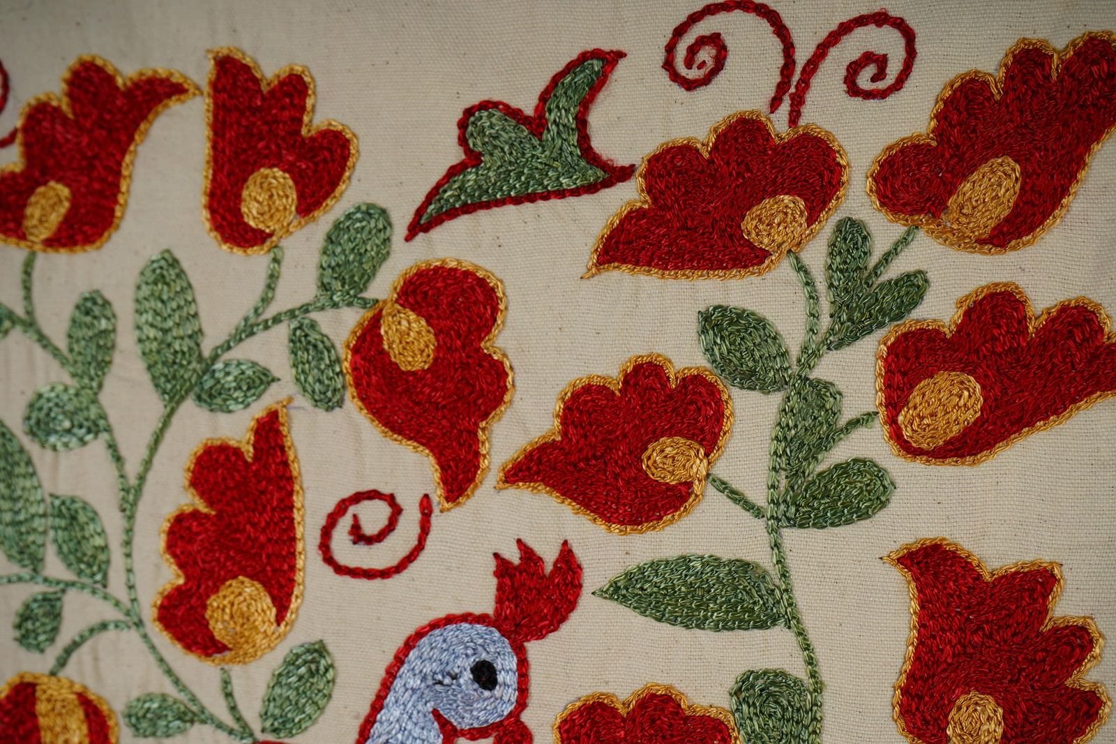 Suzani Embroidered Wall Hanging With Bird & Duck - 5