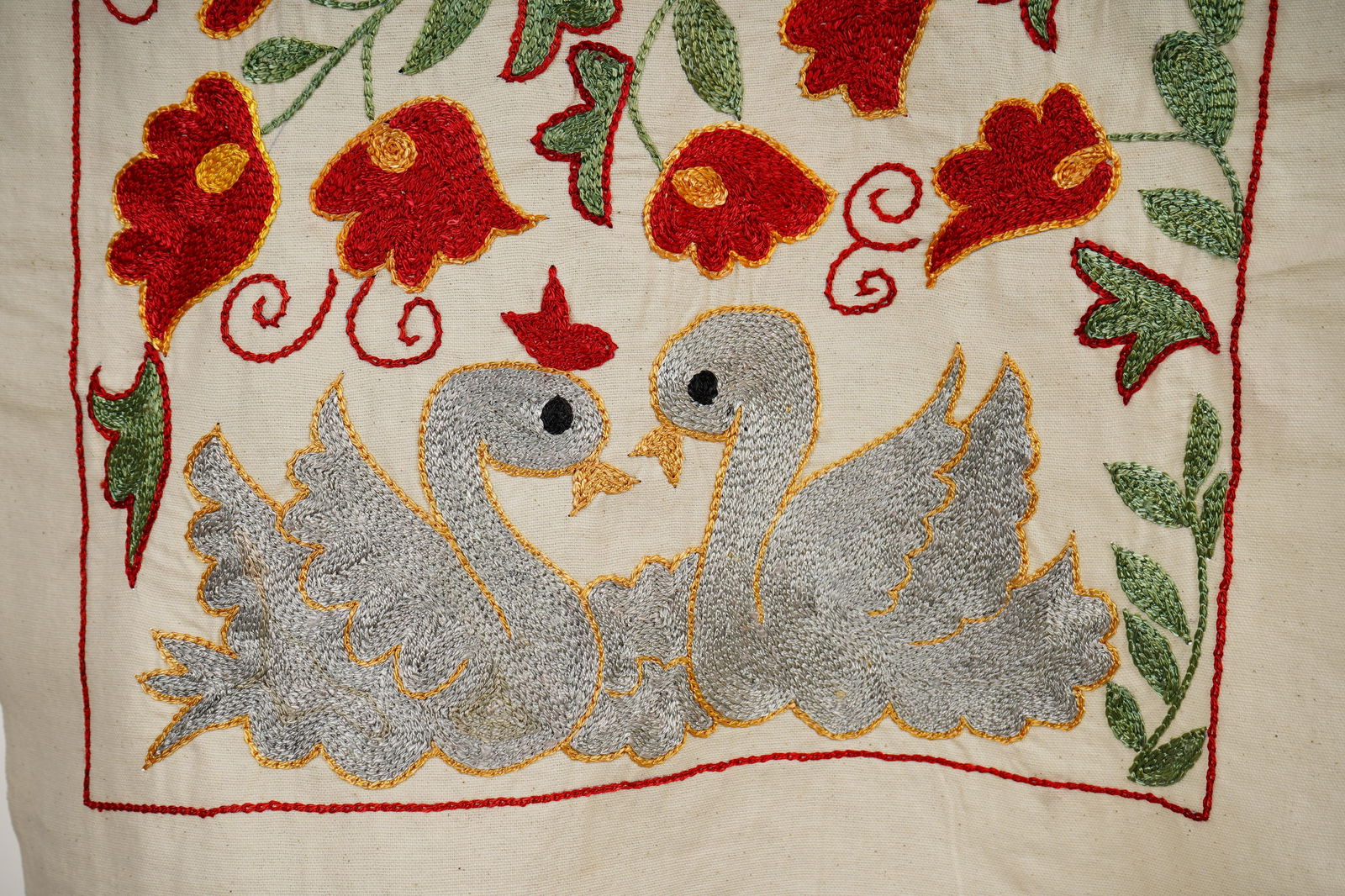 Suzani Embroidered Wall Hanging With Bird & Duck - 6