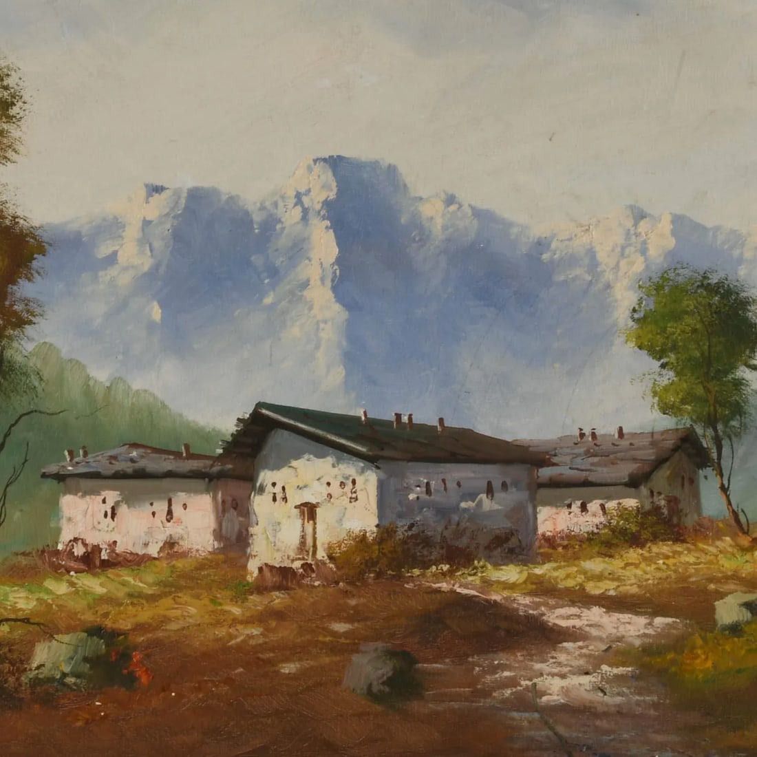 Signed Monti "Hillside Houses" Oil on Canvas - 2