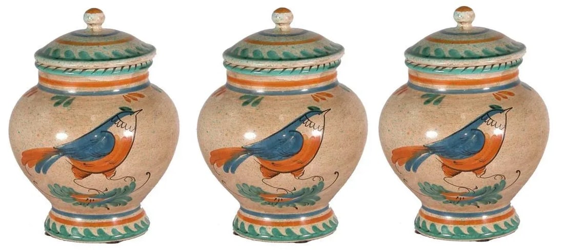 1990s Italian Hand Painted Ceramic Canister - a Pair - 12