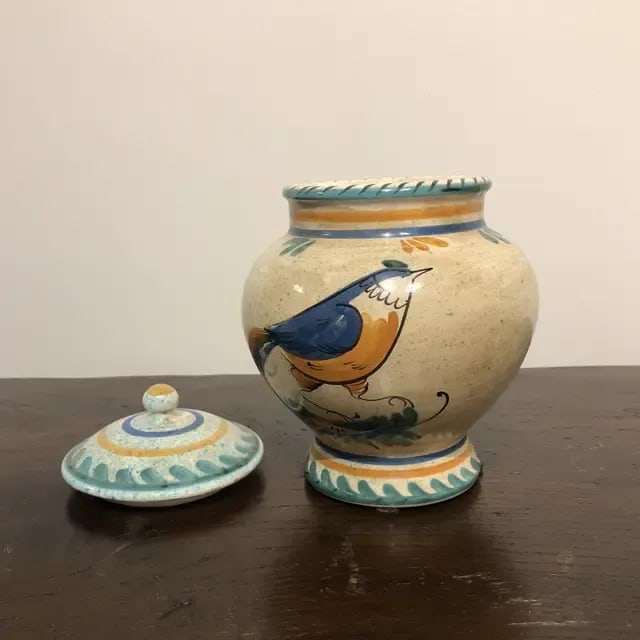 1990s Italian Hand Painted Ceramic Canister - a Pair - 2