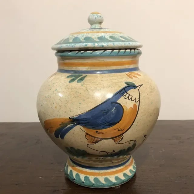 1990s Italian Hand Painted Ceramic Canister - a Pair - 6