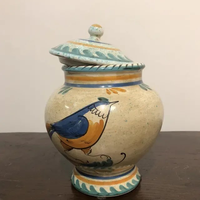 1990s Italian Hand Painted Ceramic Canister - a Pair - 7