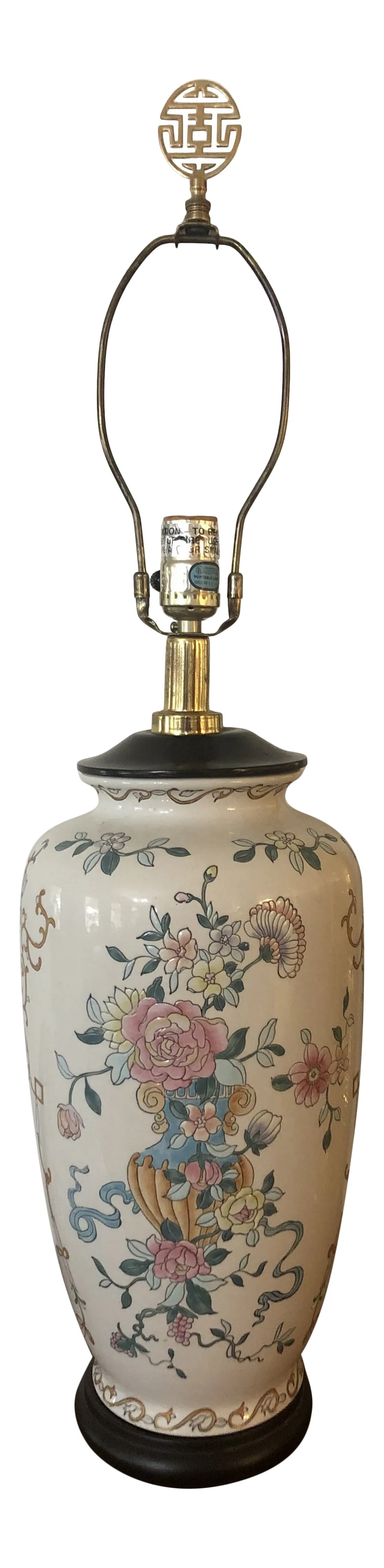 1970s Chinoiserie Ming Style Enameled Porcelain Lamp (1 of 8)
