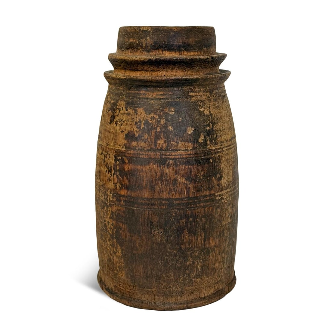 Indian Vintage Carved Wood Water Pot - 2