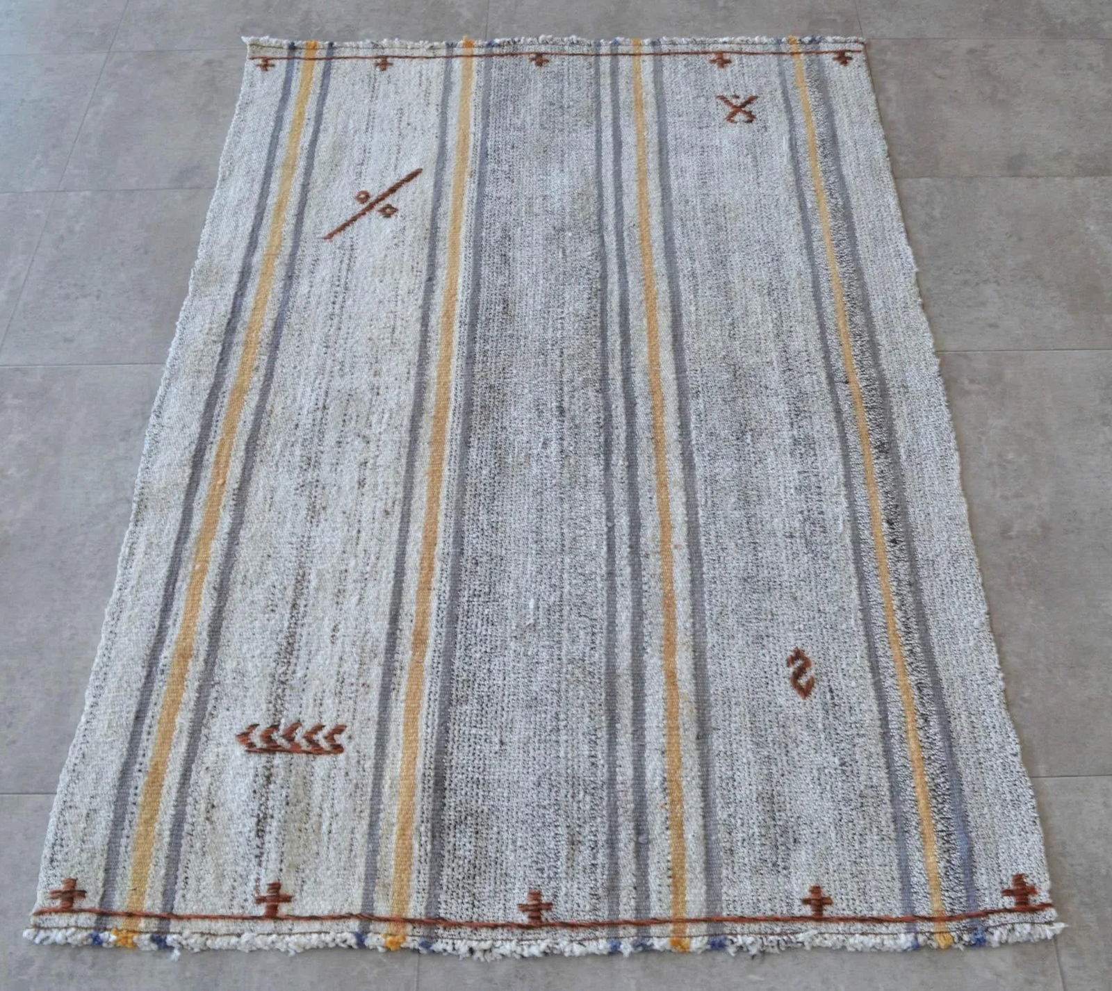 1970s Vintage Flat Weave Turkish Kilim Rug. Organic Wool Special Braided Area Rug 2'8" X 3'11" - 5