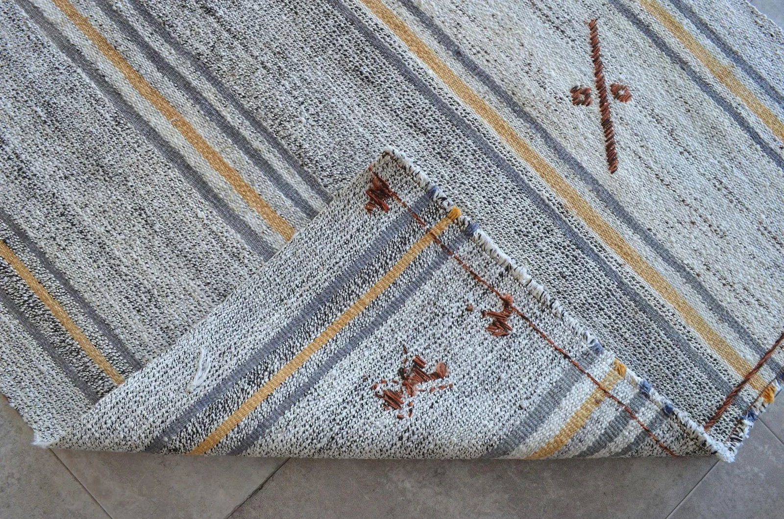 1970s Vintage Flat Weave Turkish Kilim Rug. Organic Wool Special Braided Area Rug 2'8" X 3'11" - 7