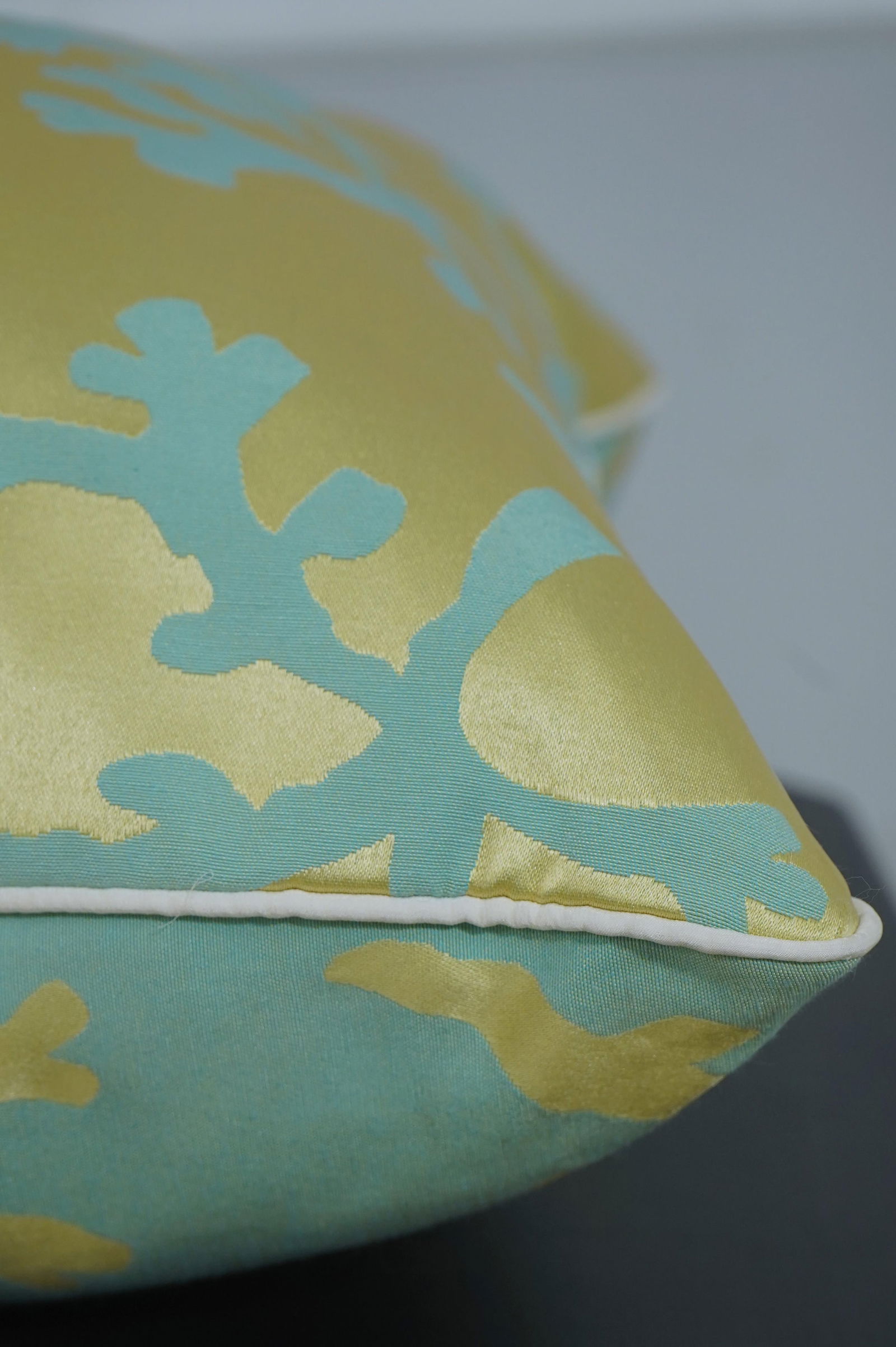 Square Throw Pillow Coral Pattern Gold & Green/Blue Fabric - 3