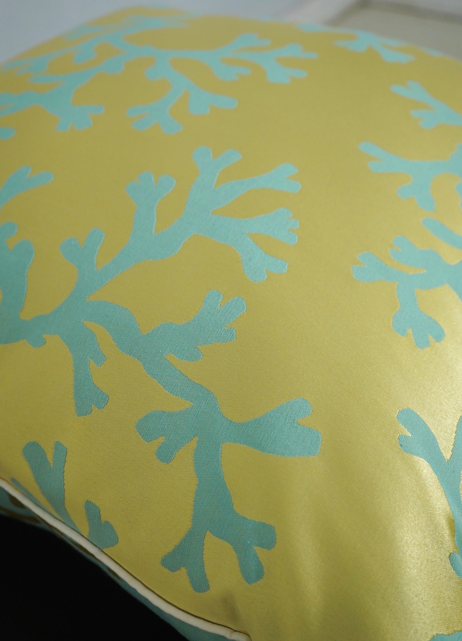 Square Throw Pillow Coral Pattern Gold & Green/Blue Fabric - 5