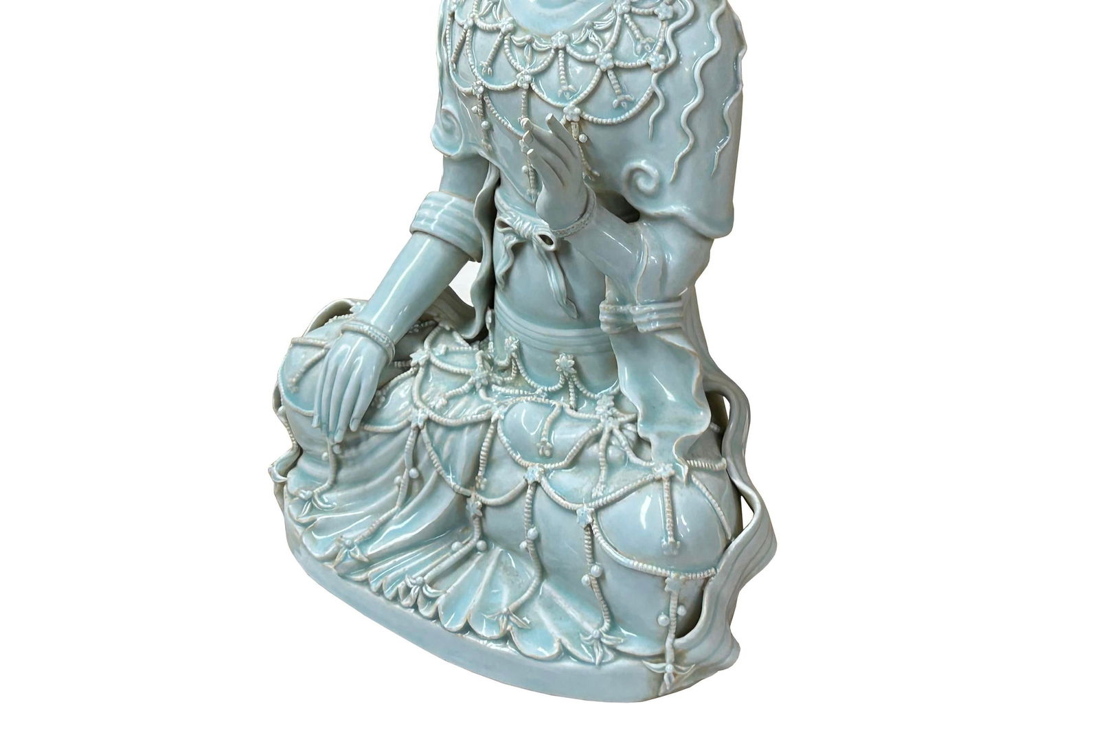 Pale Celadon White GuanYin Bodhisattva Tong Style Porcelain Statue - 9