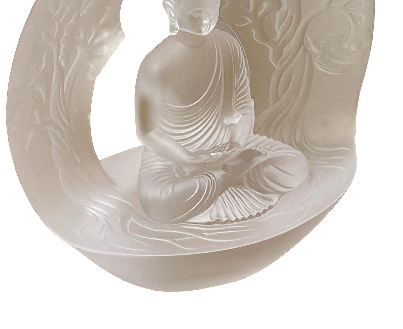 White Crystal Glass Liuli Pate-De-Verre Arch Backdrop Buddha Statue - 10