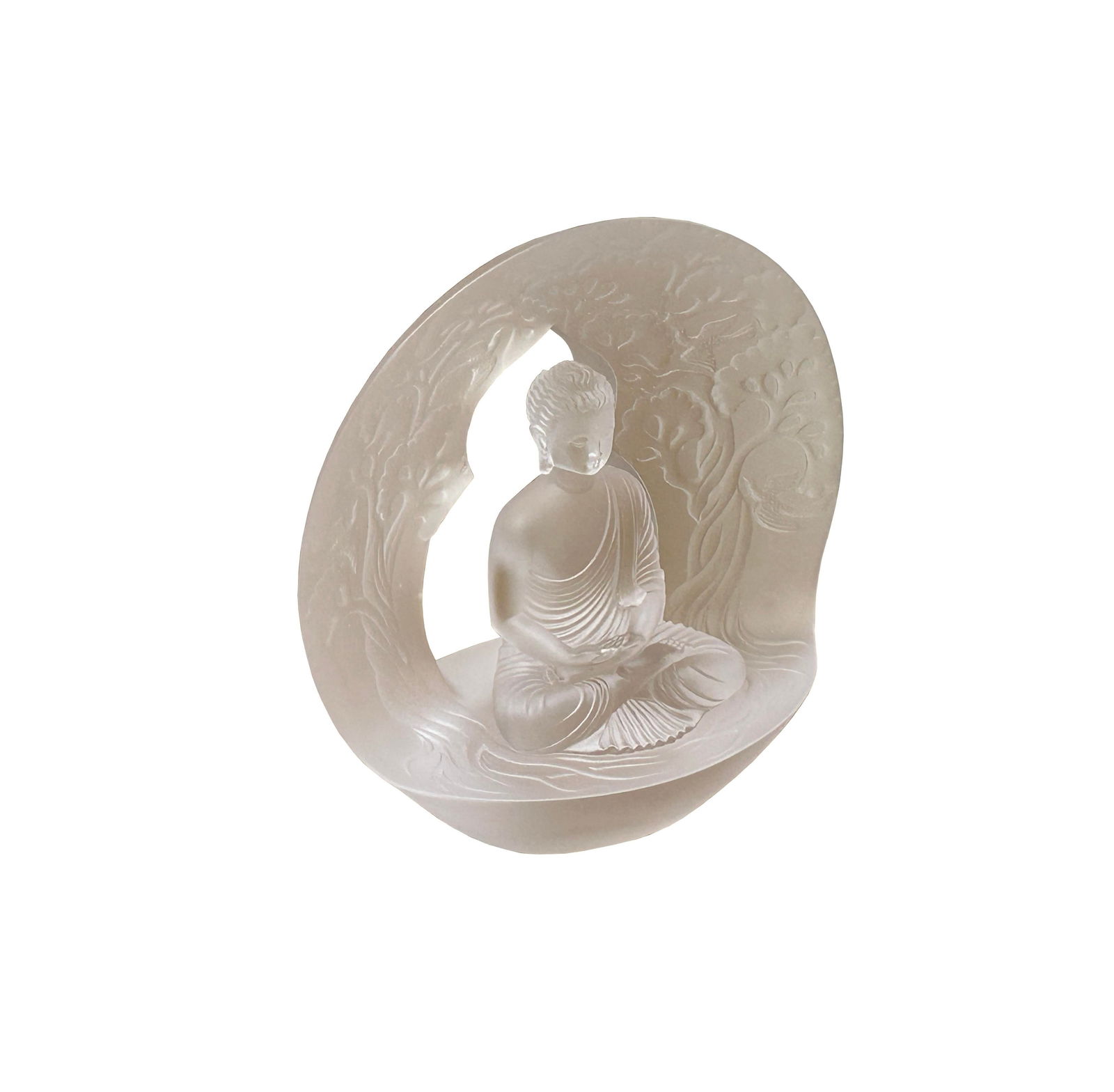 White Crystal Glass Liuli Pate-De-Verre Arch Backdrop Buddha Statue - 2