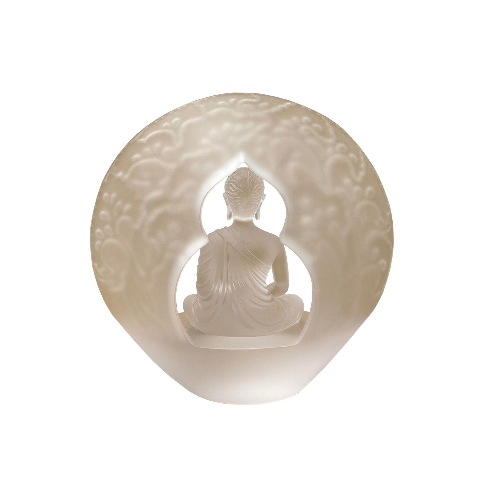 White Crystal Glass Liuli Pate-De-Verre Arch Backdrop Buddha Statue - 3