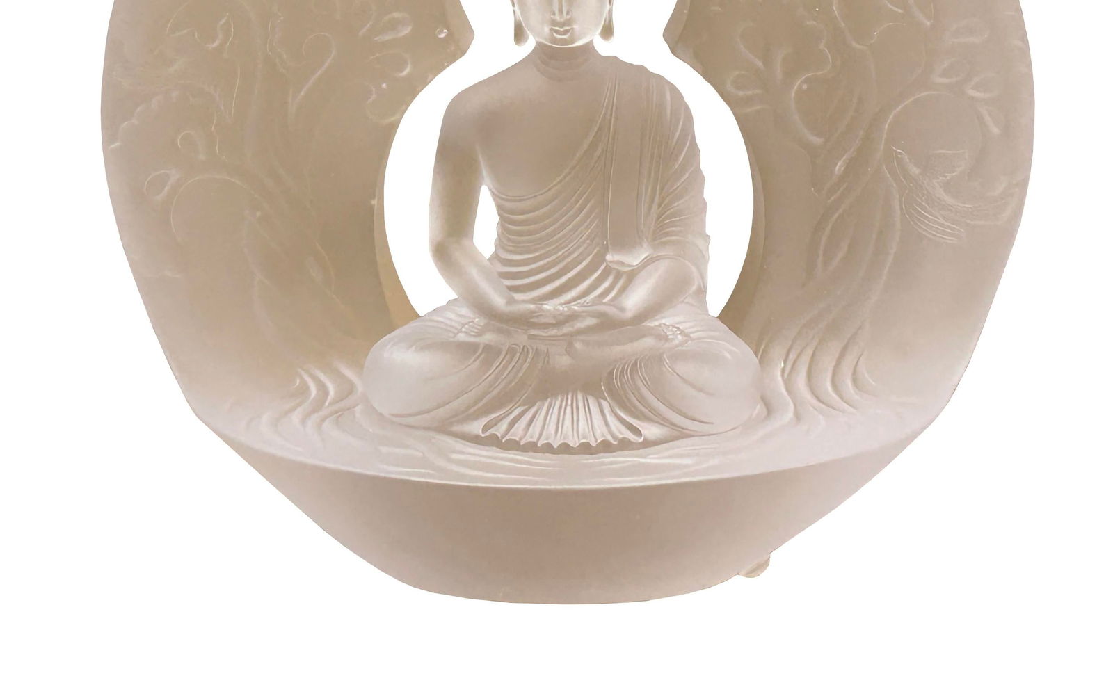 White Crystal Glass Liuli Pate-De-Verre Arch Backdrop Buddha Statue - 4
