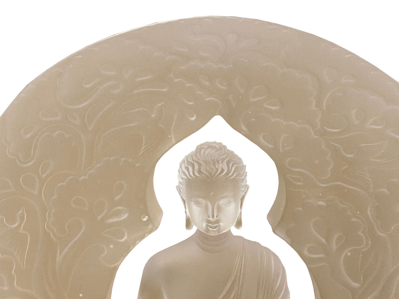 White Crystal Glass Liuli Pate-De-Verre Arch Backdrop Buddha Statue - 6