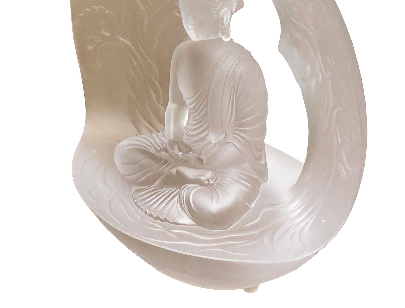 White Crystal Glass Liuli Pate-De-Verre Arch Backdrop Buddha Statue - 7