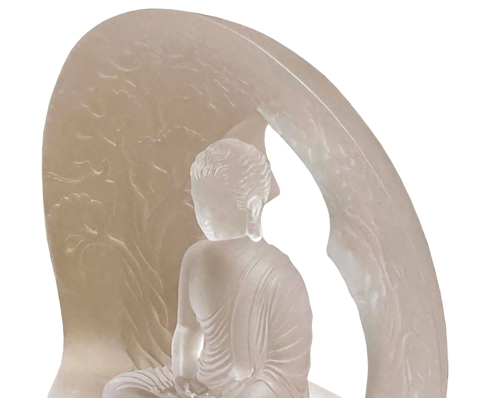 White Crystal Glass Liuli Pate-De-Verre Arch Backdrop Buddha Statue - 8