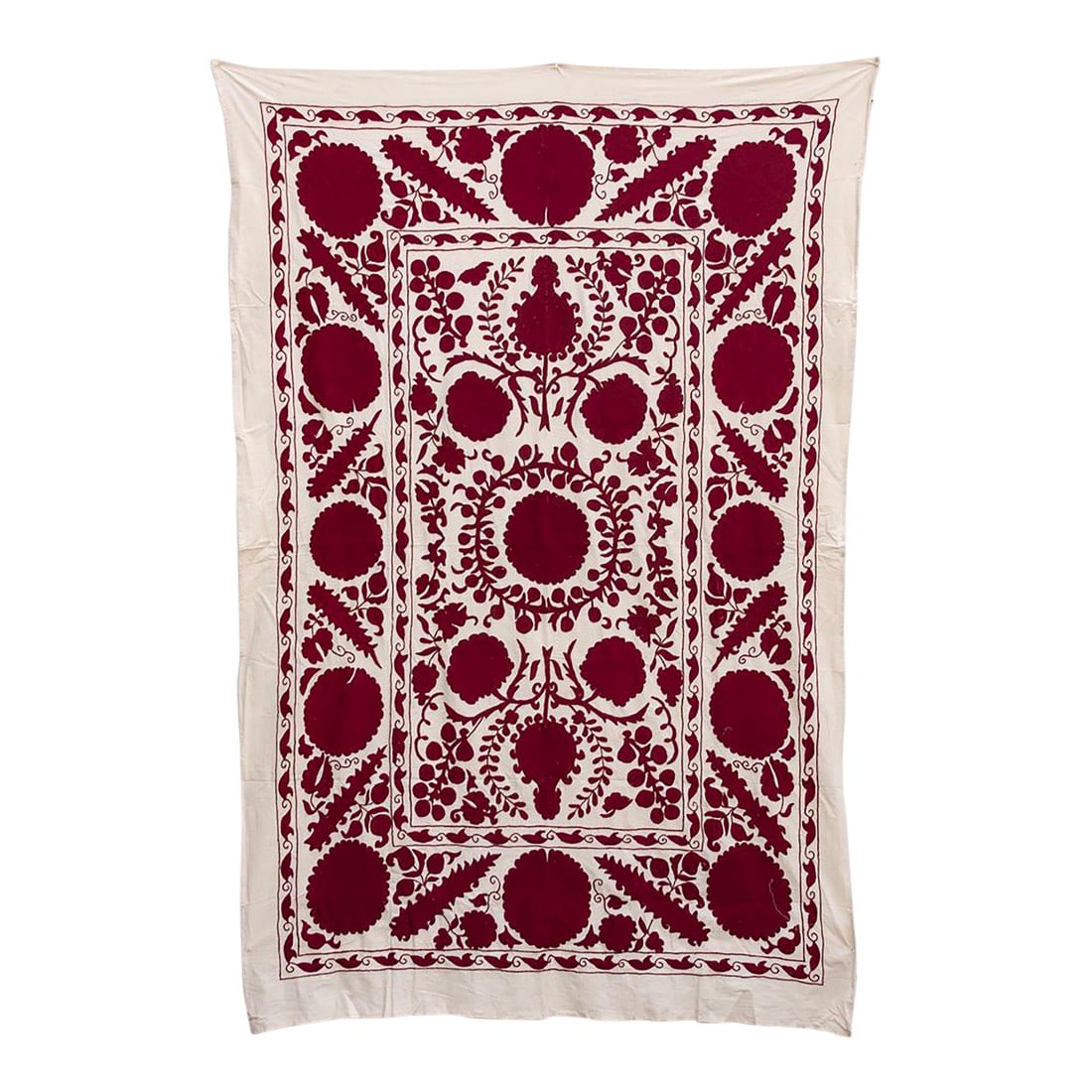 Deep Raspberry Red Hand-Embroidered Suzani Throw (1 of 7)