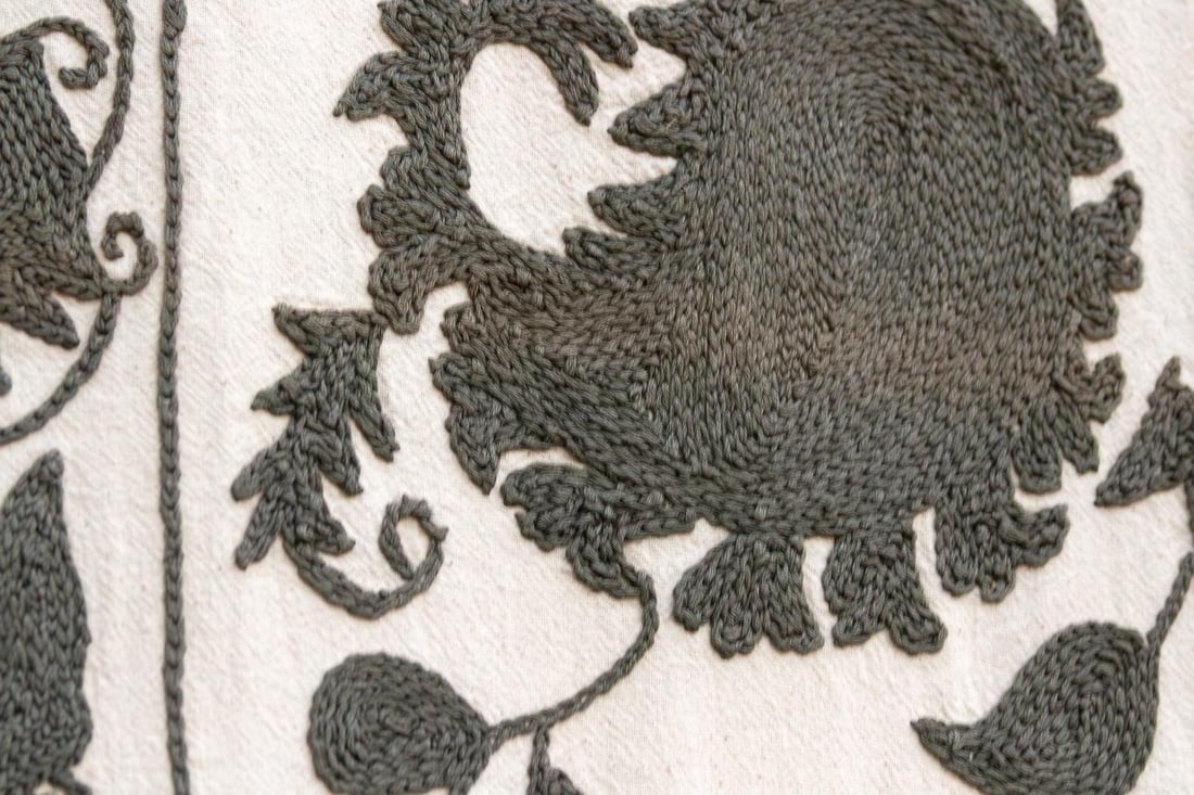 Stone Medallion Hand-Embroidered Suzani Throw - 2