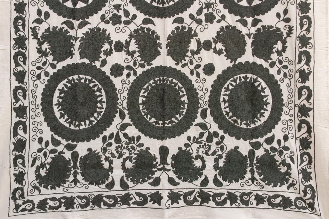 Stone Medallion Hand-Embroidered Suzani Throw - 6