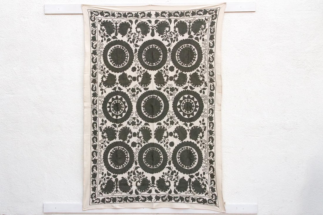 Stone Medallion Hand-Embroidered Suzani Throw - 7