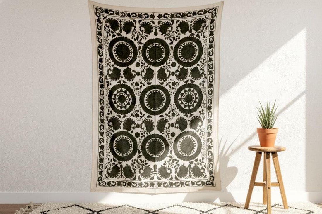 Stone Medallion Hand-Embroidered Suzani Throw - 8