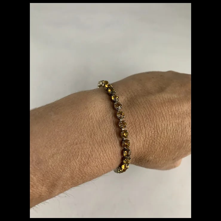 1920s Art Deco Sterling Line Bracelet with Paste Citrines - 2