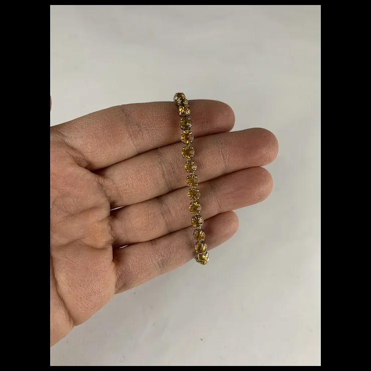 1920s Art Deco Sterling Line Bracelet with Paste Citrines - 4