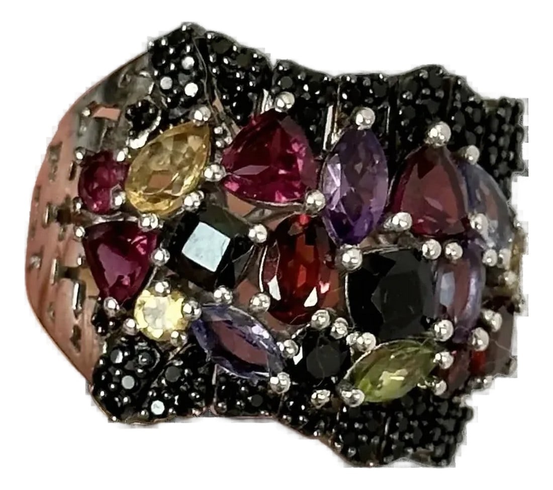 Sterling Multi-Color Gemstone Ring, Size 9 (1 of 10)