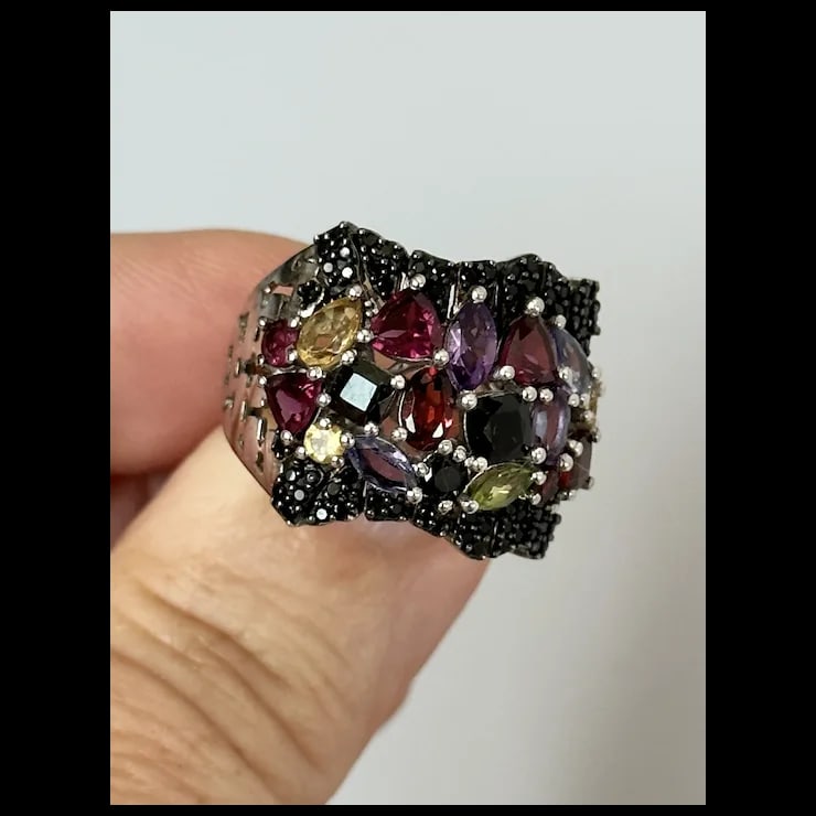 Sterling Multi-Color Gemstone Ring, Size 9 - 2