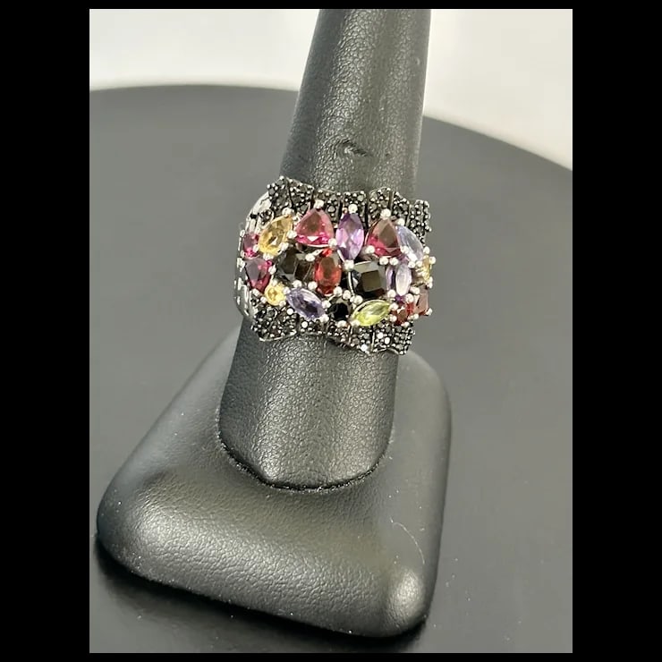 Sterling Multi-Color Gemstone Ring, Size 9 - 3